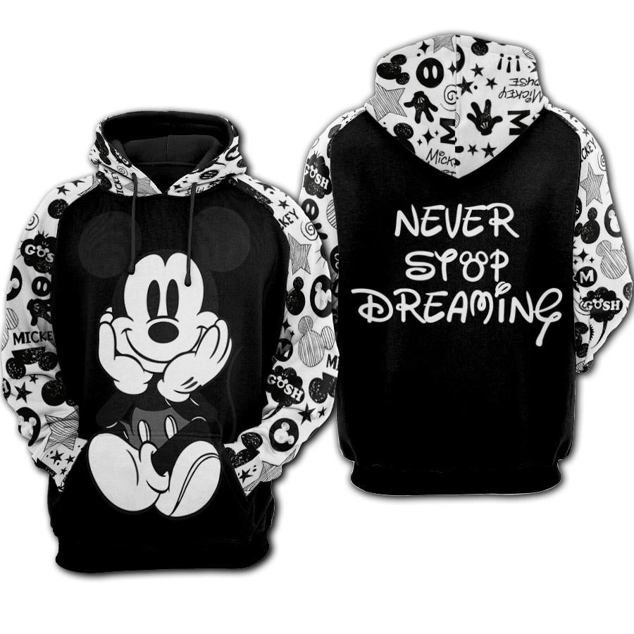  DN Hoodie MK Mouse Never Stop Dreaming Black And White Hoodie