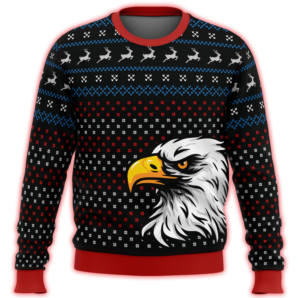 Patriotic Ugly Christmas Sweater Patriotic Eagle Christmas Pattern Black Sweater