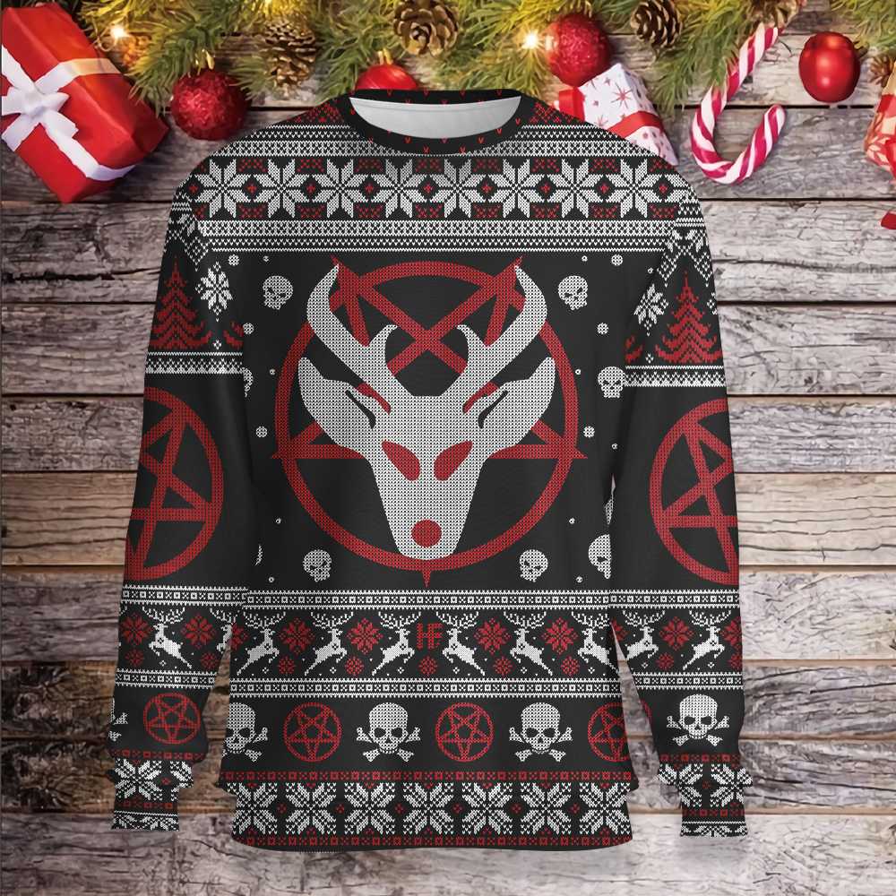 Gifury Reindeer Ugly Christmas Sweater Pentagram Reindeer Witch Wicca Sweater Reindeer Sweater 2022