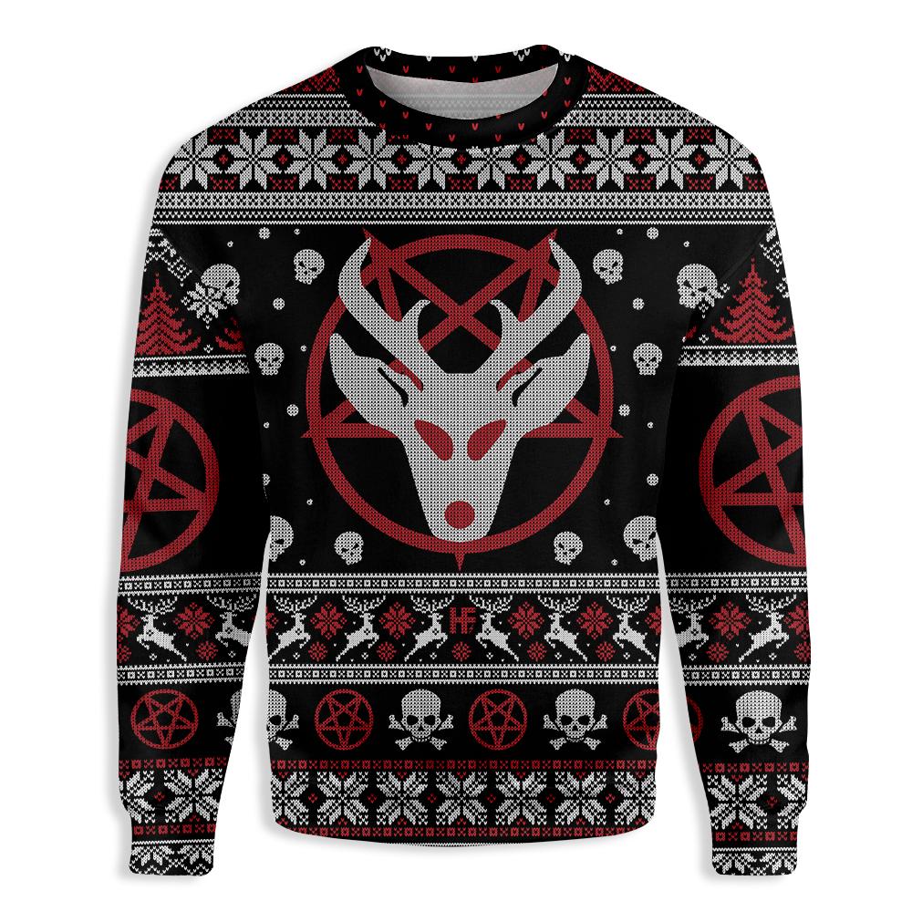 Gifury Reindeer Ugly Christmas Sweater Pentagram Reindeer Witch Wicca Sweater Reindeer Sweater 2023