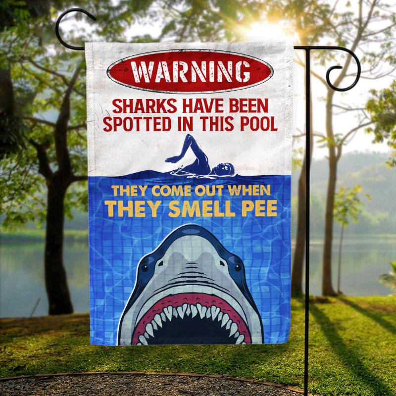  Shark House Flag Warning Sharks Have Been Spotted In This Pool Funny Garden Flag