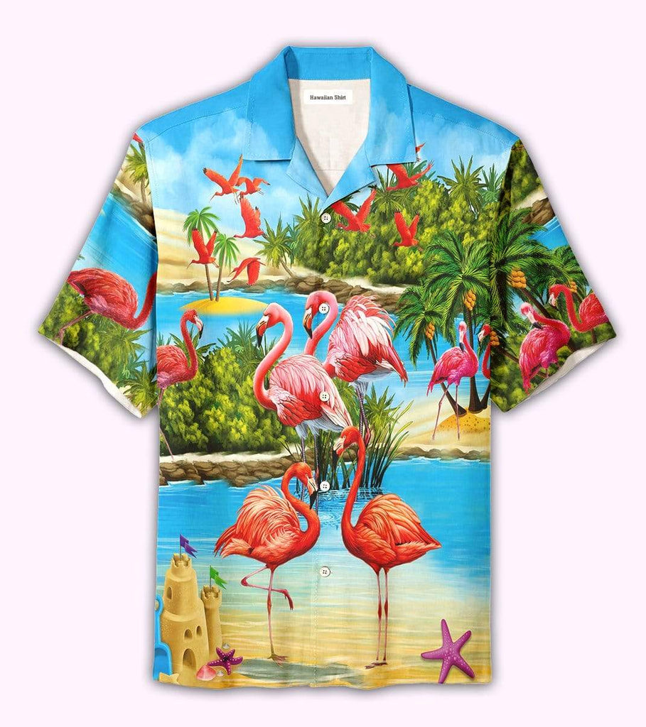 Gifury Flamingo Beach Hawaii Shirt Flamingo On The Beach Hawaiian Shirt Flamingo Aloha Shirt 2022