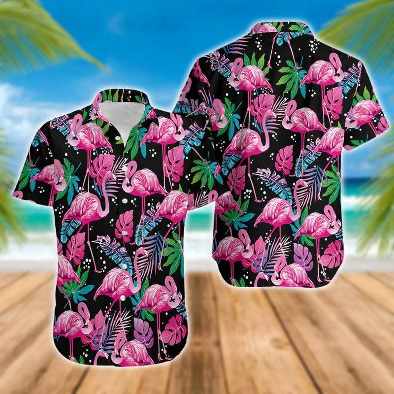 Gifury Flamingo Aloha Shirt Black Background Flamingo Tropical Hawaiian Shirt Flamingo Hawaii Shirt 2022