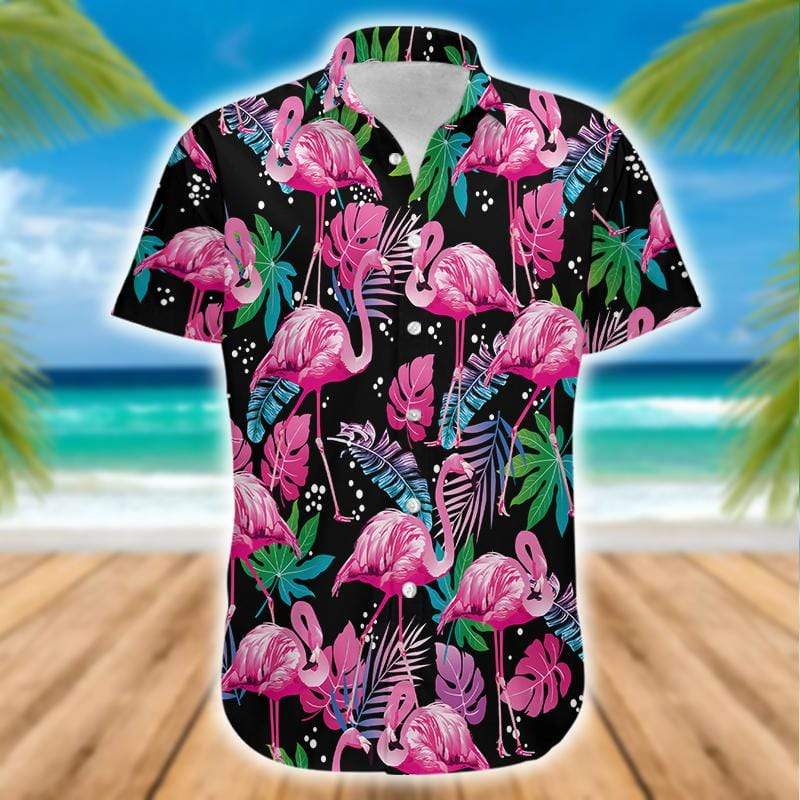 Gifury Flamingo Aloha Shirt Black Background Flamingo Tropical Hawaiian Shirt Flamingo Hawaii Shirt 2023