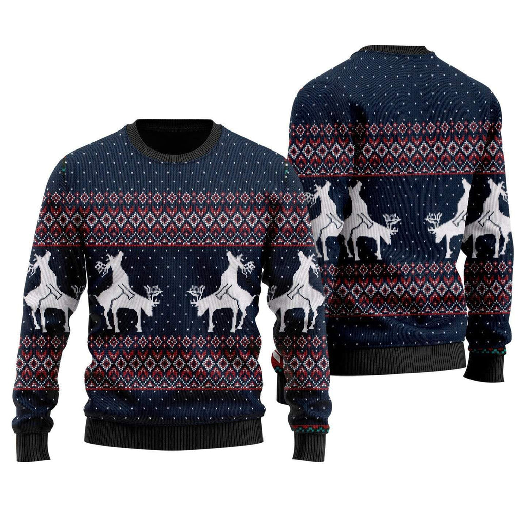 Gifury Reindeer Sweater Funny Reindeer Pose Blue Ugly Sweater Reindeer Ugly Sweater 2022