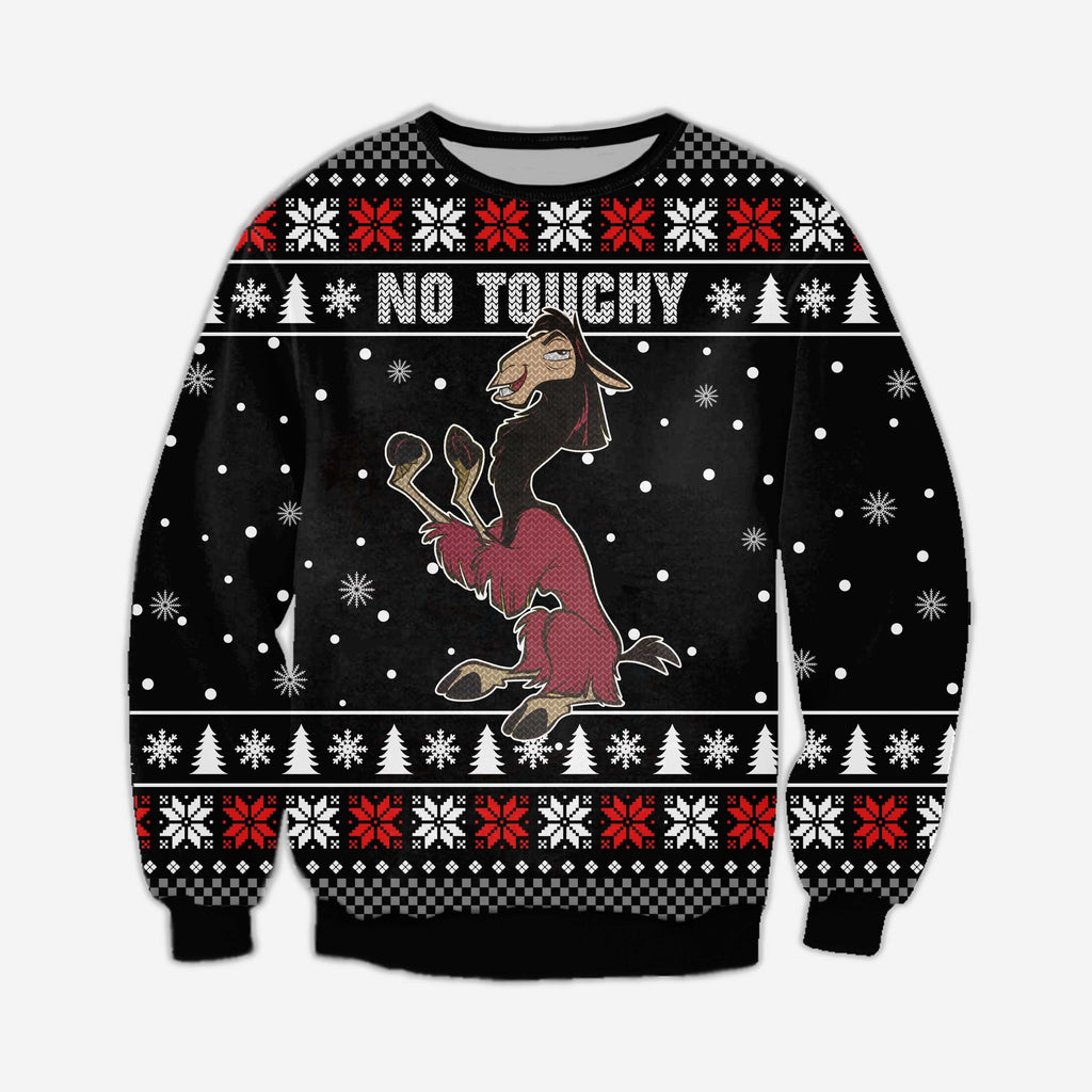  DN Chrsitmas Ugly Sweater Kuzco Llama No Touchy Christmas Black Sweater