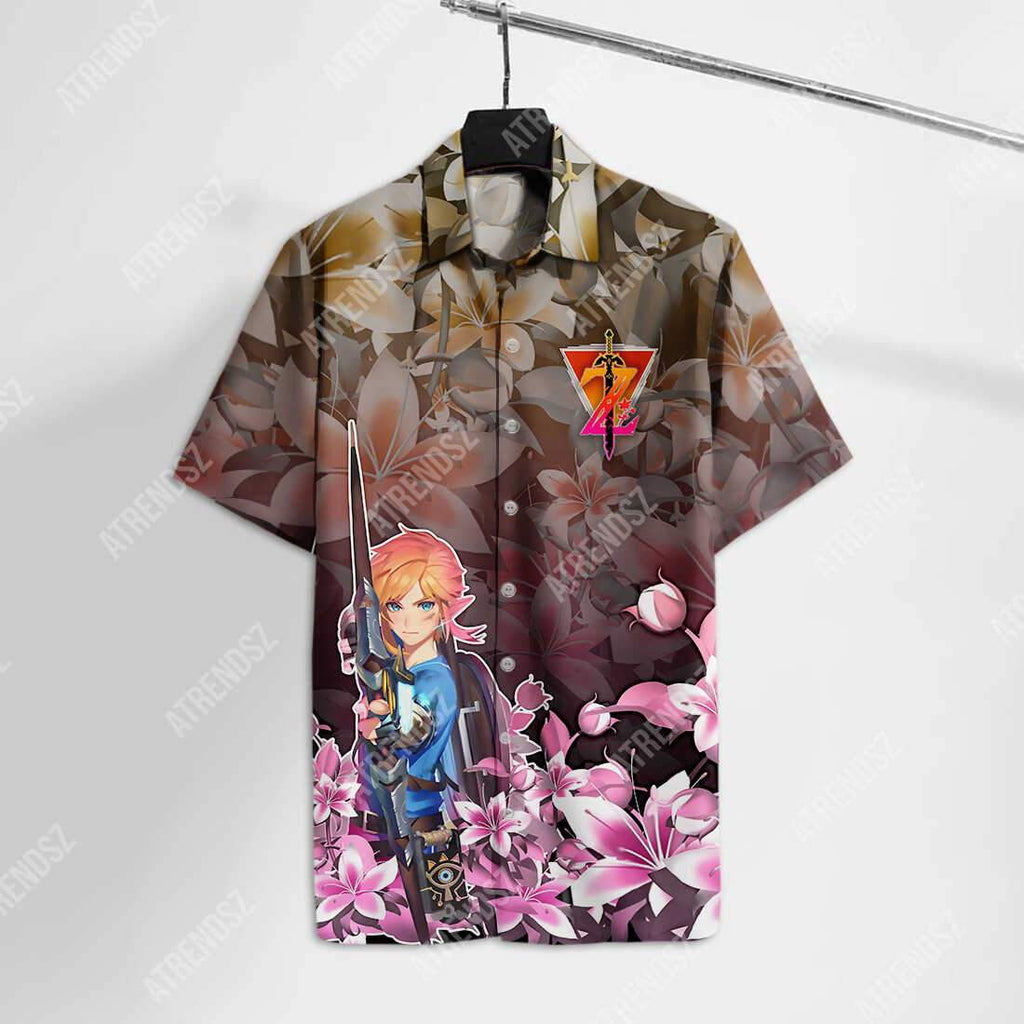  Legend Of Zelda Hawaii Shirt Flower Link Hyrule's Warrior Hawaiian Shirt Legend Of Zelda Aloha Shirt 