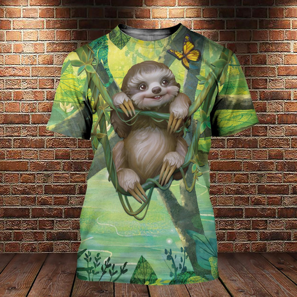  Sloth T-shirt Sloth In Jungle Rainforest Cute T-shirt Hoodie Adult Full Print