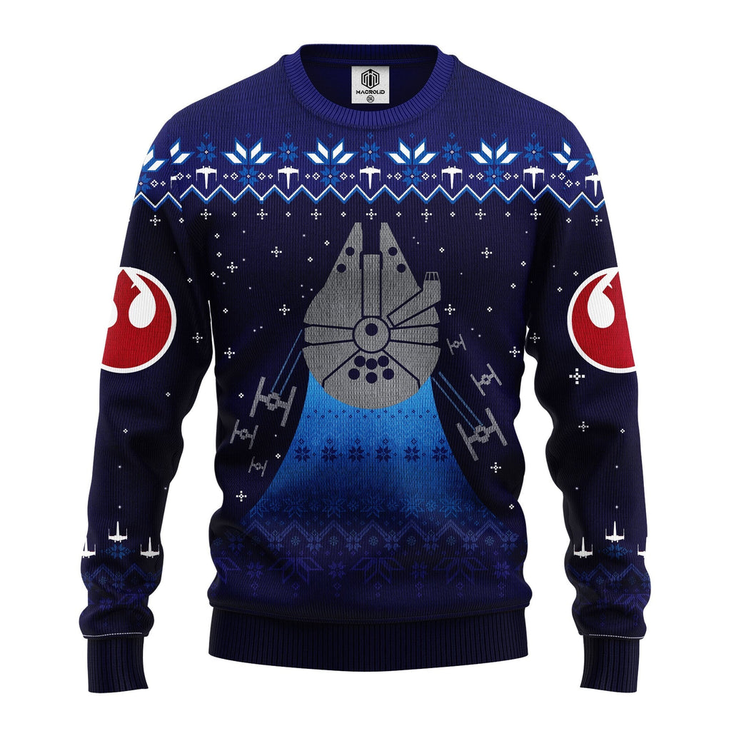 SW Christmas Sweater SW Winter Millennium Falcon Blue Navi Ugly Sweater