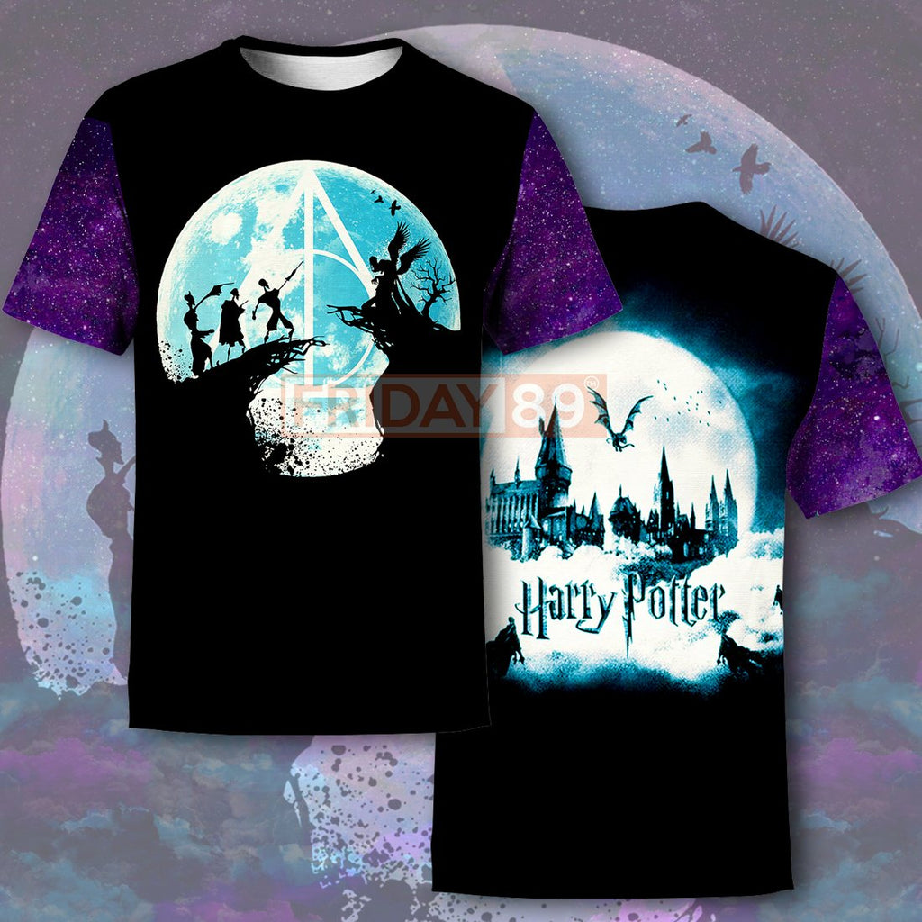 HP Deathly Hallows Full Moon Night 3D Print Hoodie T-shirt