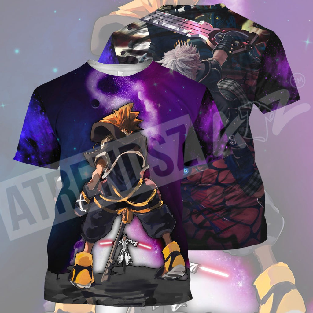  Kingdom Hearts T-shirt Sora Riku Fighting Black Purple T-shirt Hoodie  