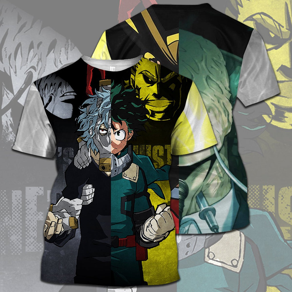  My Hero Academia T-shirt Tomura Shigaraki Midoriya Izuku Yellow Grey Villian And Hero T-shirt Hoodie  