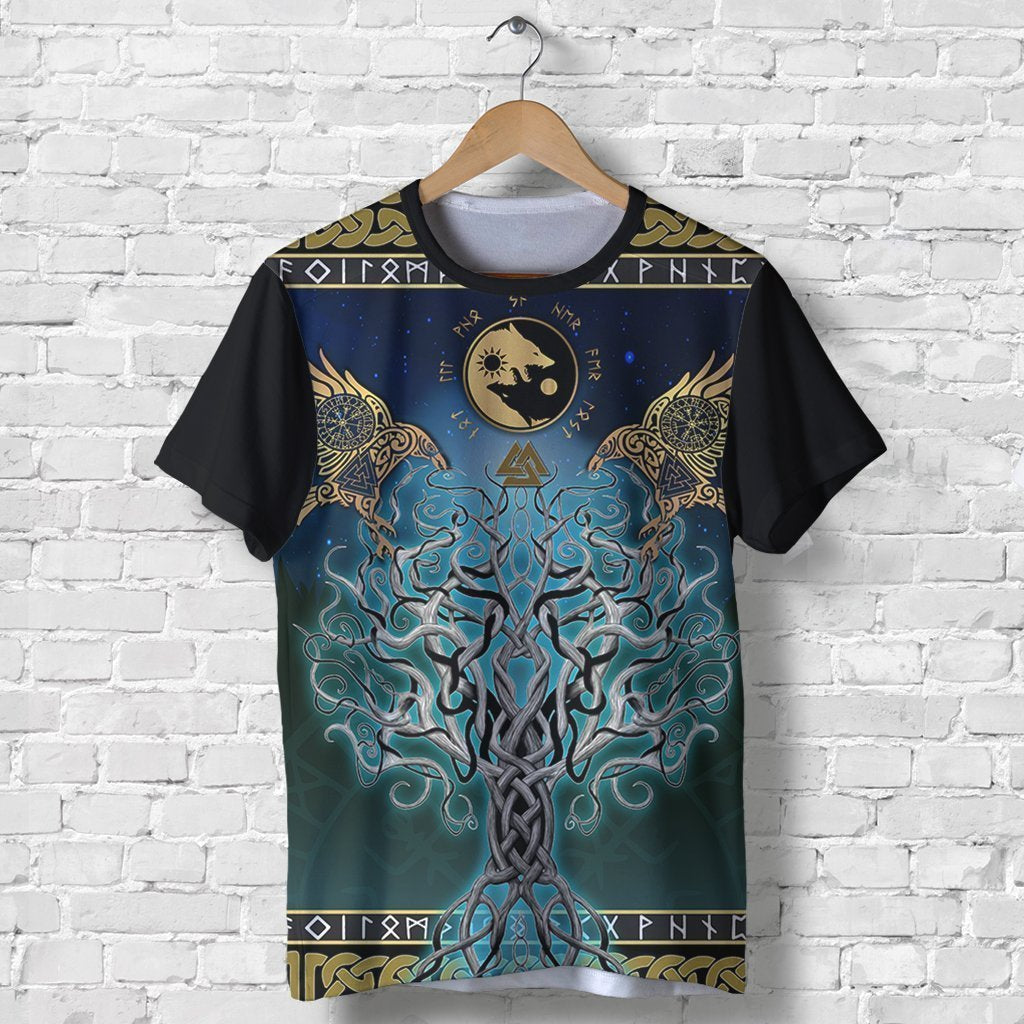  Viking Shirt Viking Skoll And Hati The Moon And The Sun Raven Tree Of Life Blue Hoodie Adult Unisex Full Print