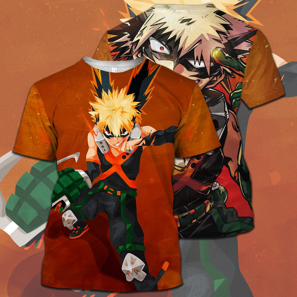  My Hero Academia T-shirt Bakugo Face Orange T-shirt Hoodie  