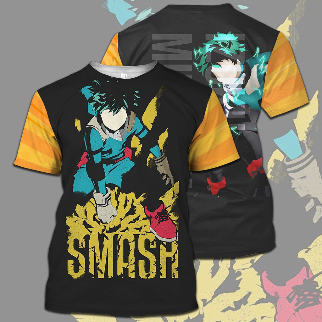  My Hero Academia T-shirt Midoriya Izuku Smash Yellow Black T-shirt Hoodie   Anime Fan Gift