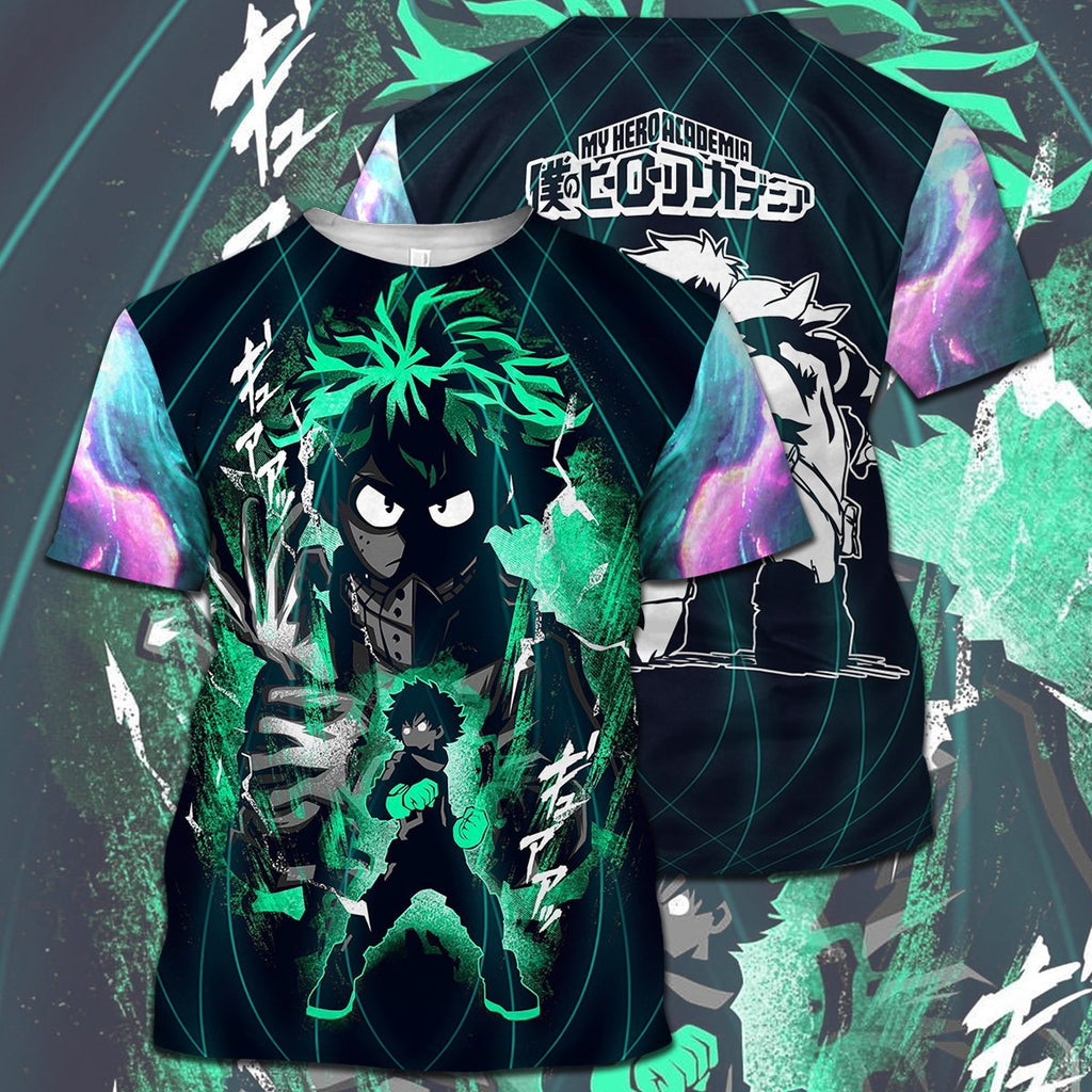  My Hero Academia T-shirt Midoriya Izuku Silhouette White Green My Hero Academia Logo T-shirt Hoodie  