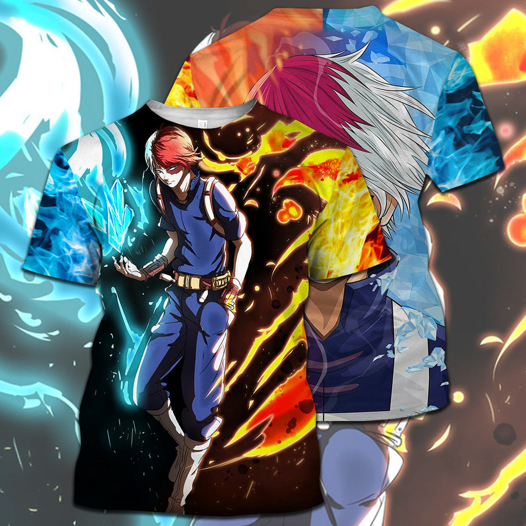  My Hero Academia T-shirt Todoroki Shoto Red Blue Ice Fire T-shirt Hoodie  