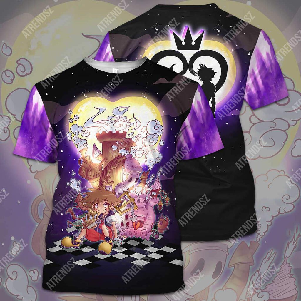  Kingdom Hearts T-shirt Sora Castle Silhouette Kingdom Hearts Logo Purple T-shirt Hoodie  