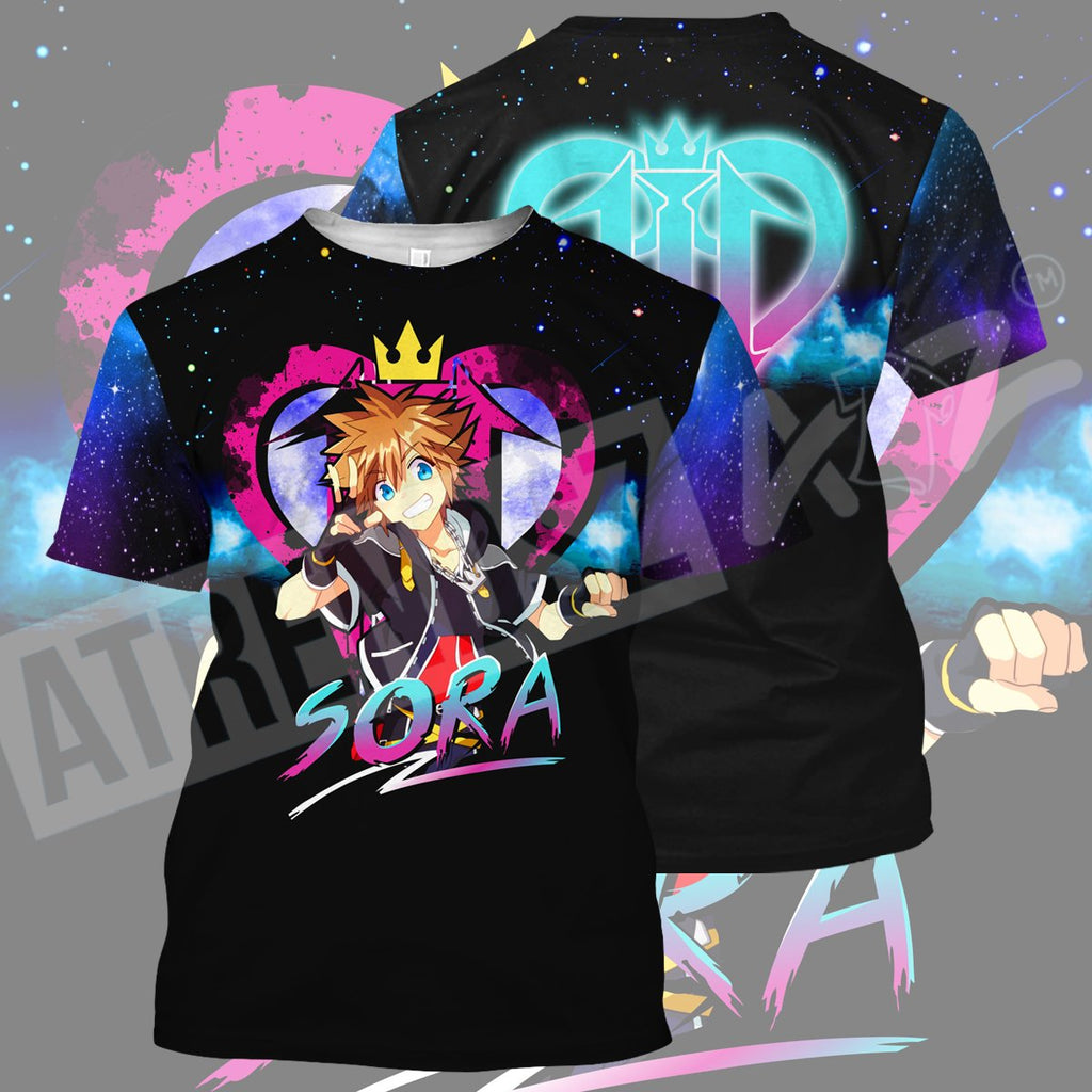  Kingdom Hearts T-shirt Cute Sora Kingdom Hearts 3 Symbol Blue Pink Galaxy T-shirt Hoodie  