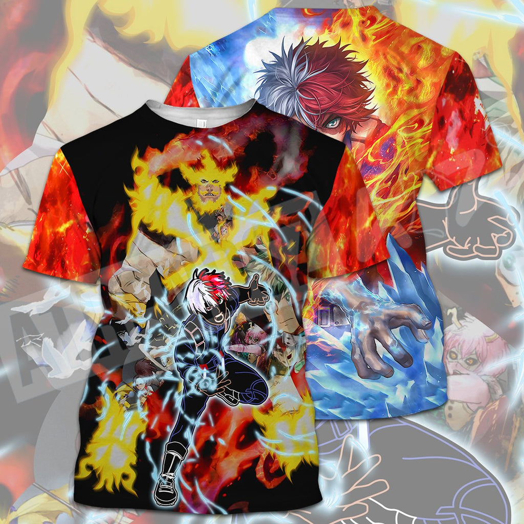  My Hero Academia T-shirt Todoroki Shouto All Might Fire Ice Red Blue T-shirt Hoodie  