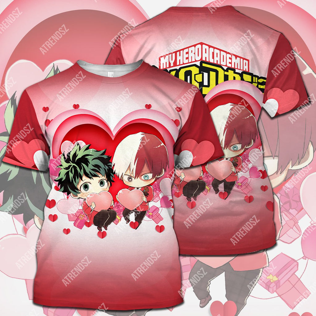  My Hero Academia T-shirt Midoriya Izuku Todoroki Shouto Valentine Pink Heart My Hero Academia Logo T-shirt Hoodie  