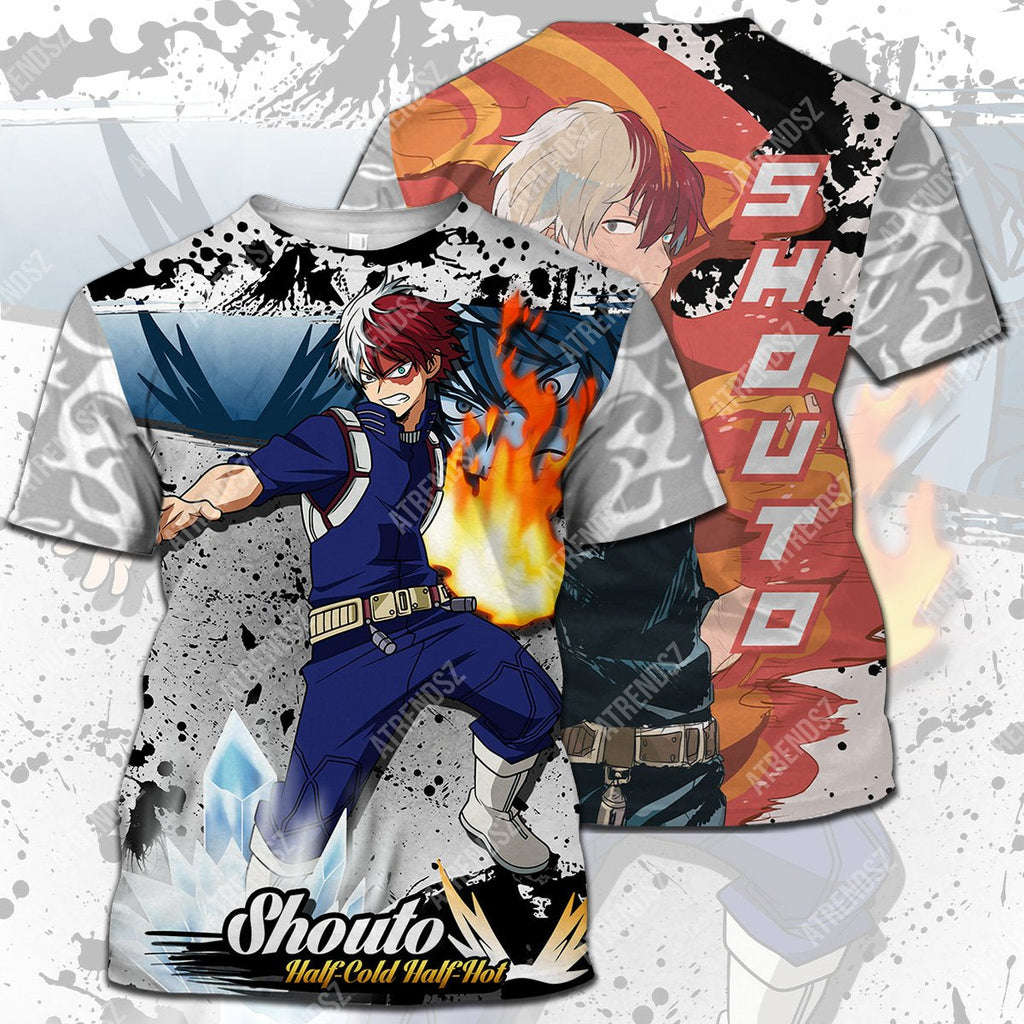  My Hero Academia T-shirt Shouto Hald Cold Half Hot Fighting Scene Grey T-shirt Hoodie  