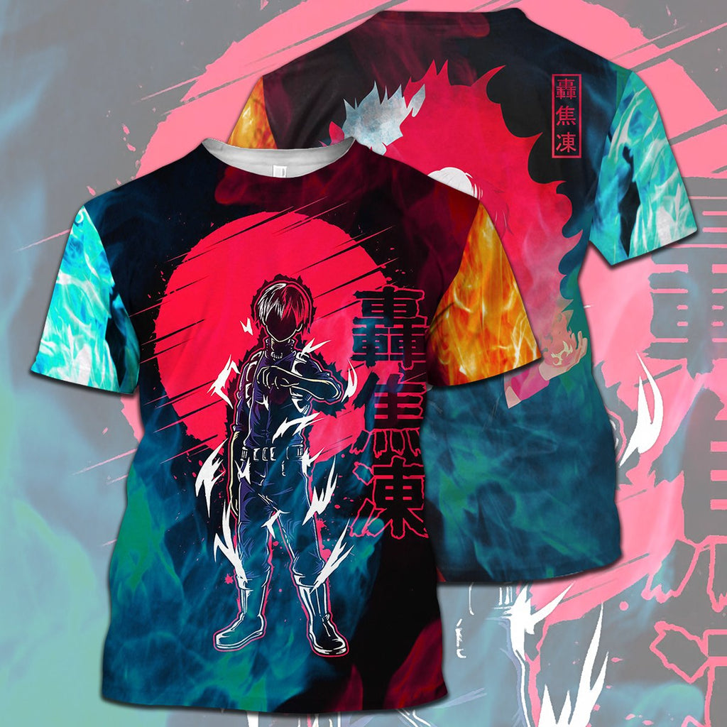  My Hero Academia T-shirt Todoroki Shouto Silhouette Fire Ice T-shirt Hoodie  