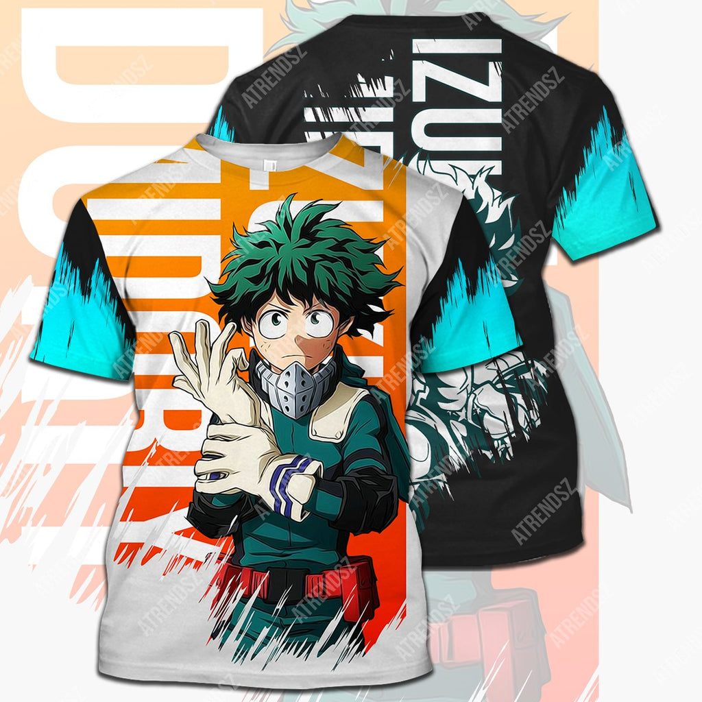  My Hero Academia T-shirt Midoriya Izuku Getting Ready Black Green T-shirt Hoodie  