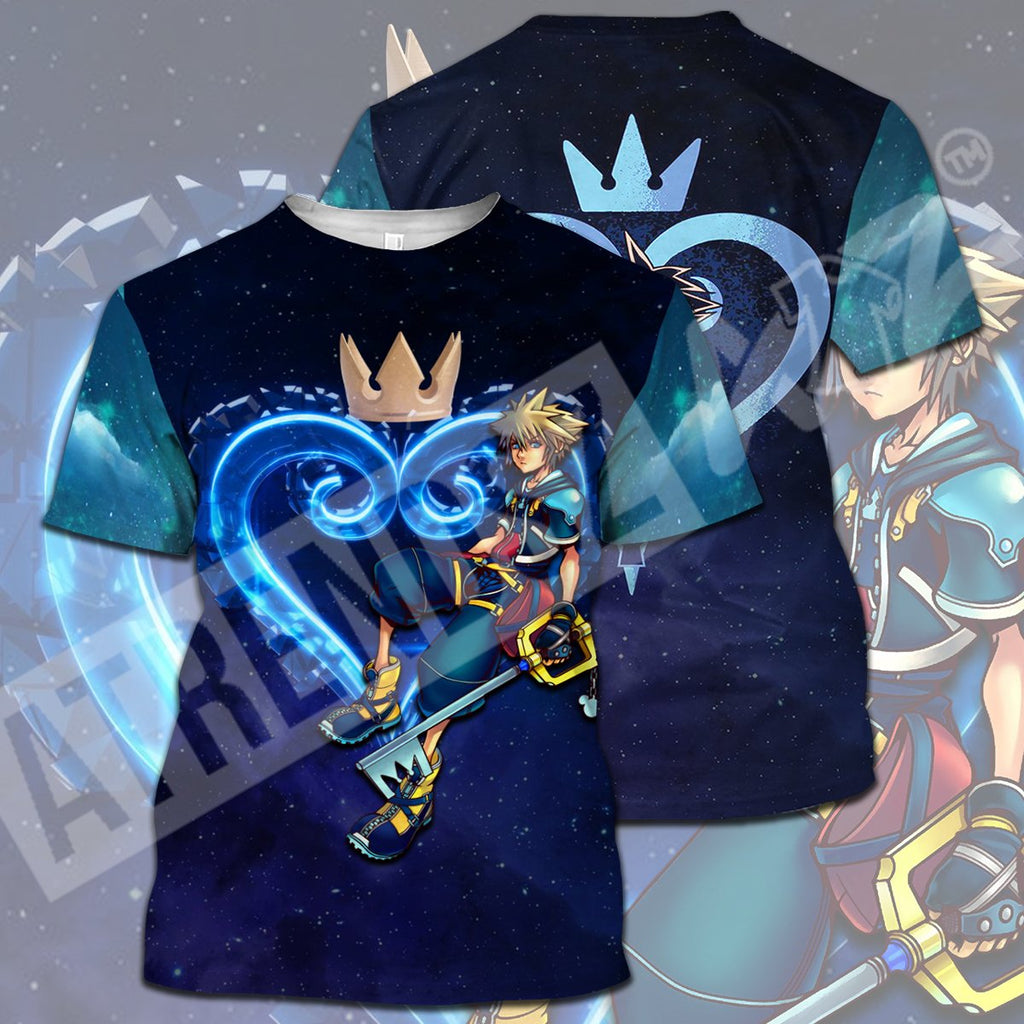  Kingdom Hearts T-shirt Sora Kingdom Hearts Crystal Logo Green Blue T-shirt Hoodie  