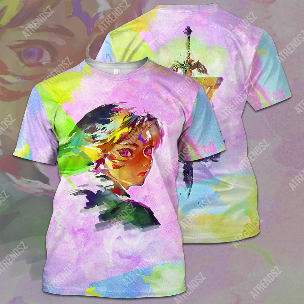  Legend Of Zelda Shirt Watercolor Link Painting Botw Z Logo T-shirt Legend Of Zelda Hoodie 