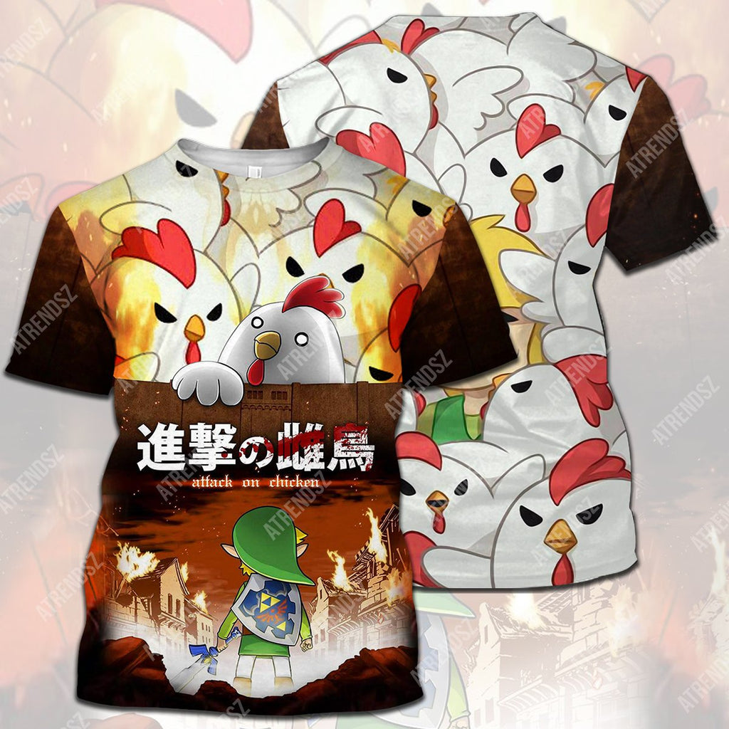  Legend Of Zelda Chicken T-shirt Funny Link Attack On Chicken Crossover AOT T-shirt Legend Of Zelda Hoodie 