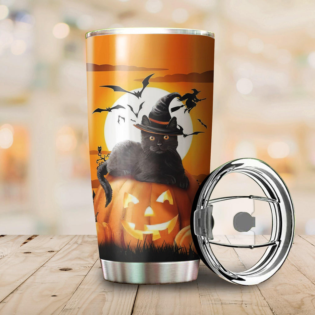 Gifury Halloween Tumbler 20 Oz Happy Halloween 31st October Black Cat Orange Tumbler Halloween Travel Mug 2024