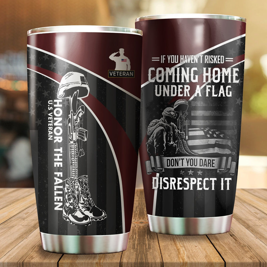 Friday89 Veteran Tumbler Cups 20 oz Honor The Fallen Coming Home Under A Flag Soldier Tumbler 20 oz