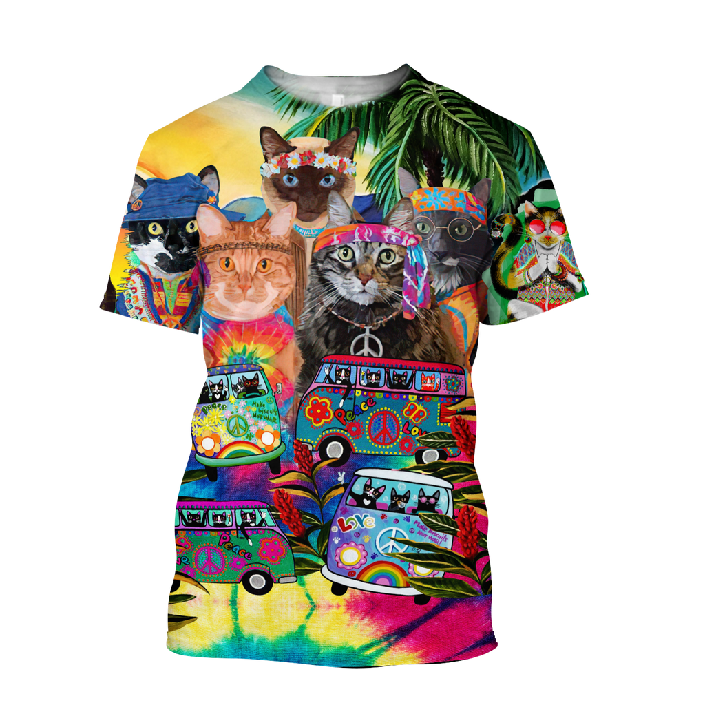  Hippie T-shirt Hippie Style Cat In Car 3d T-shirt Hoodie Adult Colorful Full Print