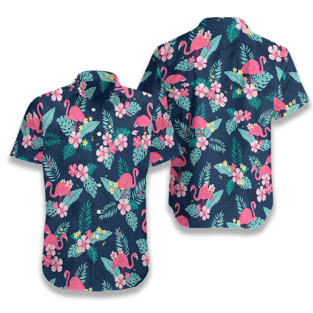 Gifury Flamingo Hawaii Shirt Dark Blue Tropical Hibiscus Hawaiian Shirt Flamingo Aloha Shirt 2024