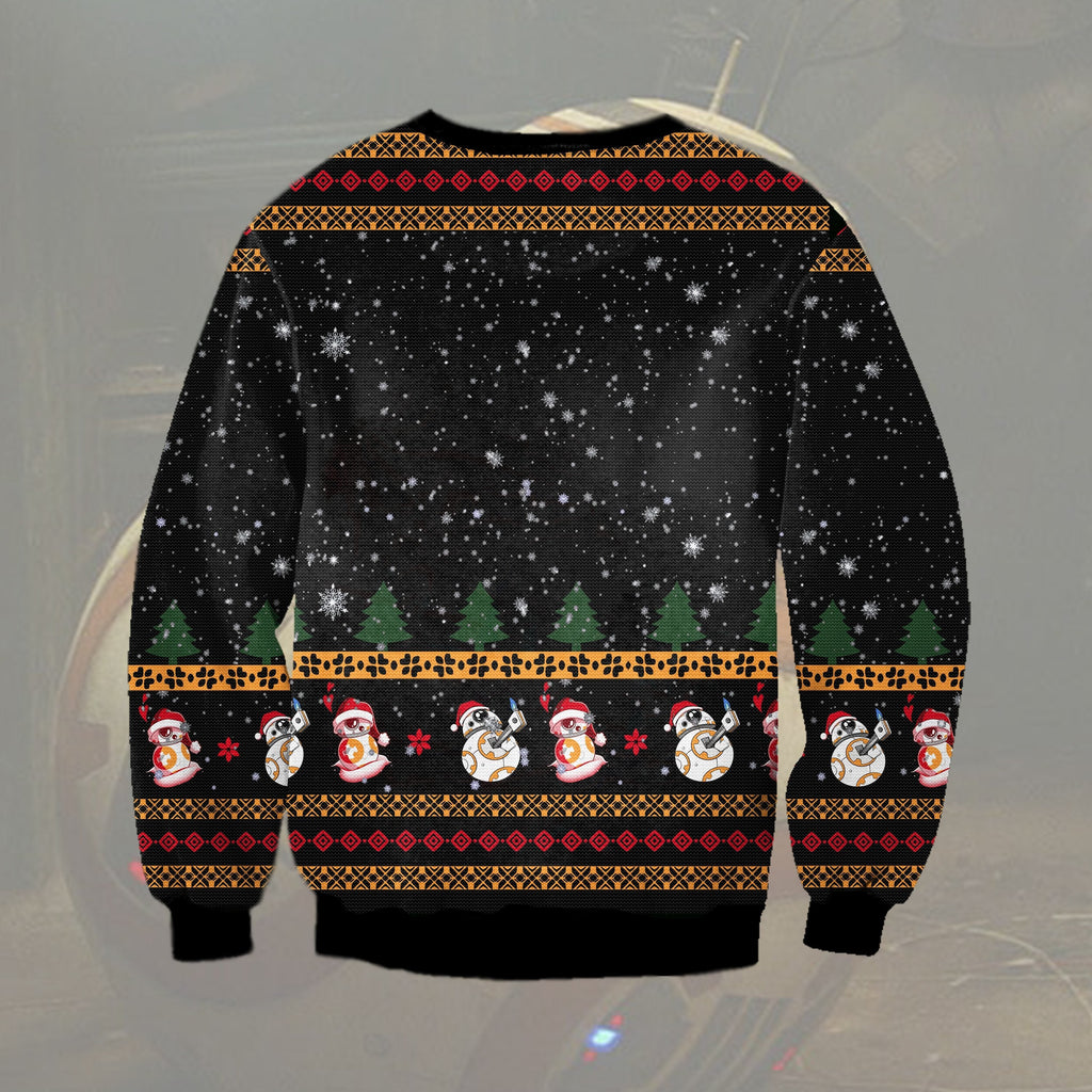 SW Christmas Ugly Sweater BB Robot Christmas Dancing BB Snowflakes Black Sweater