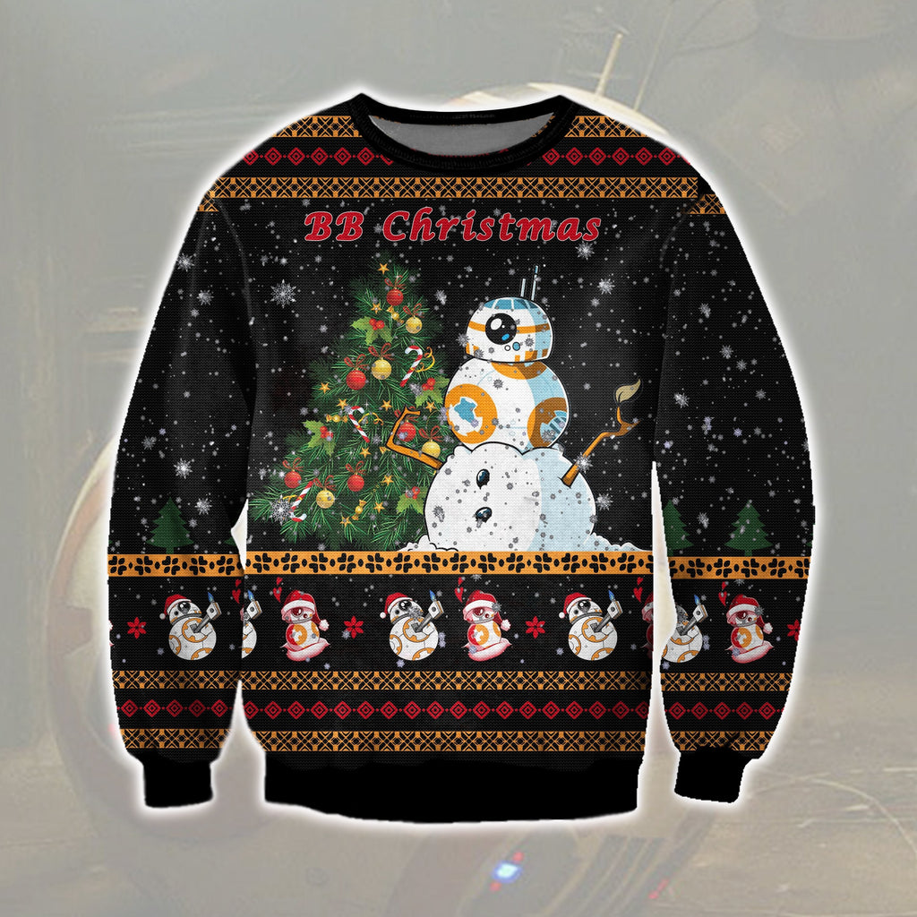 SW Christmas Ugly Sweater BB Robot Christmas Dancing BB Snowflakes Black Sweater