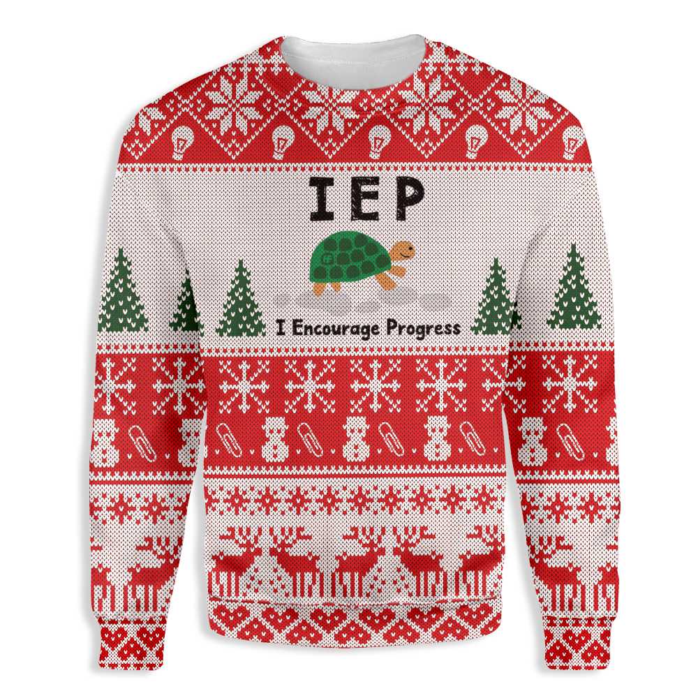 Gifury Teacher Christmas Sweater I Encourage Progress Teacher Turtle White Ugly Sweater Teacher Ugly Sweater 2022