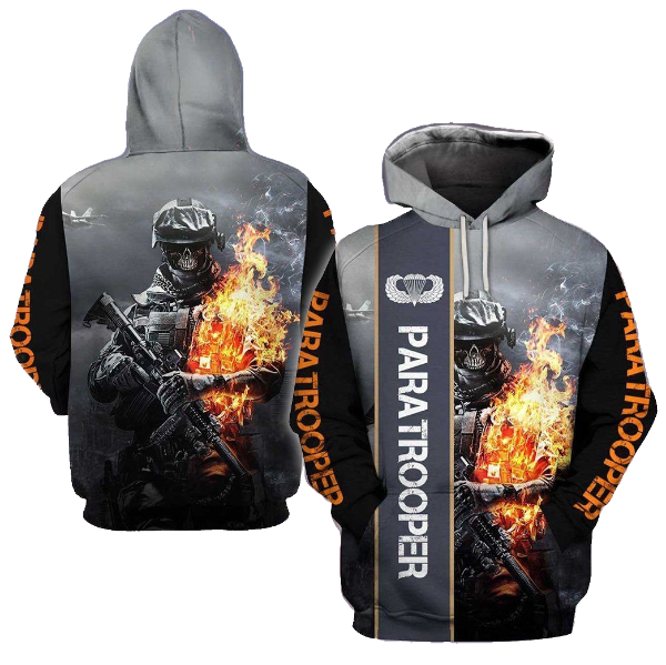 Air Force Veteran Apparel Fire Soldier Paratrooper Black Hoodie Apparel Adult Full Size Full Print