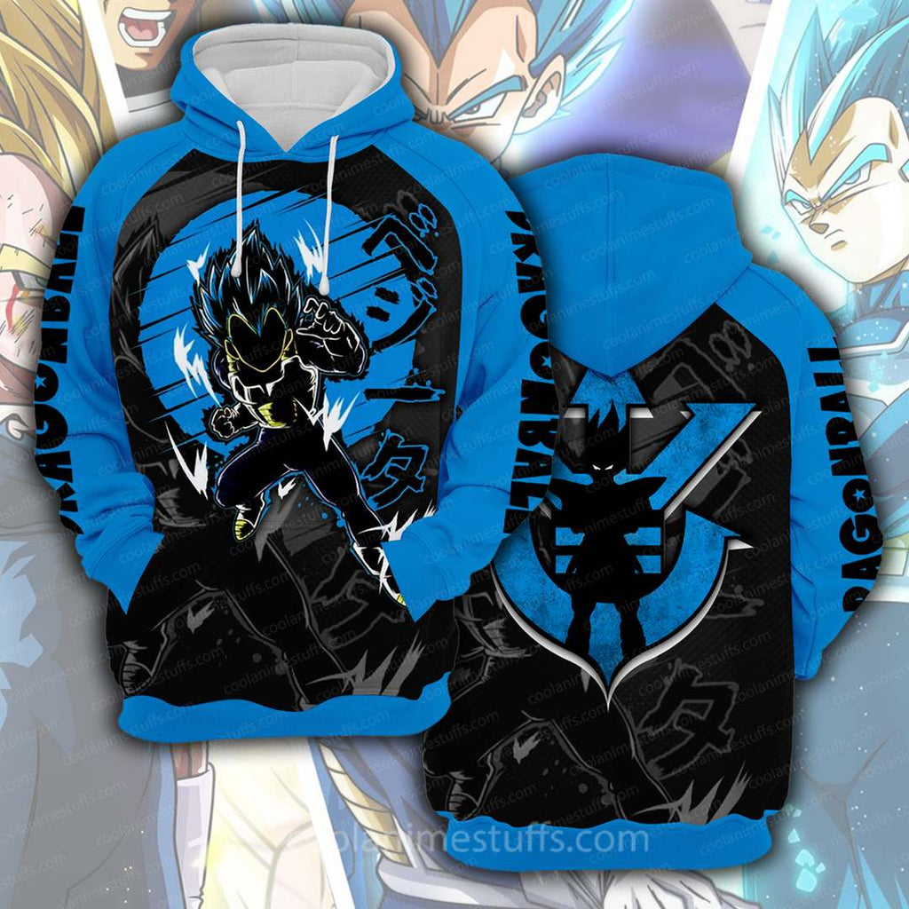  Dragon Ball Hoodie Dragon Ball Vegeta Silhouette Vegeta Logo Blue Hoodie Apparel For Dragon Ball Fan  