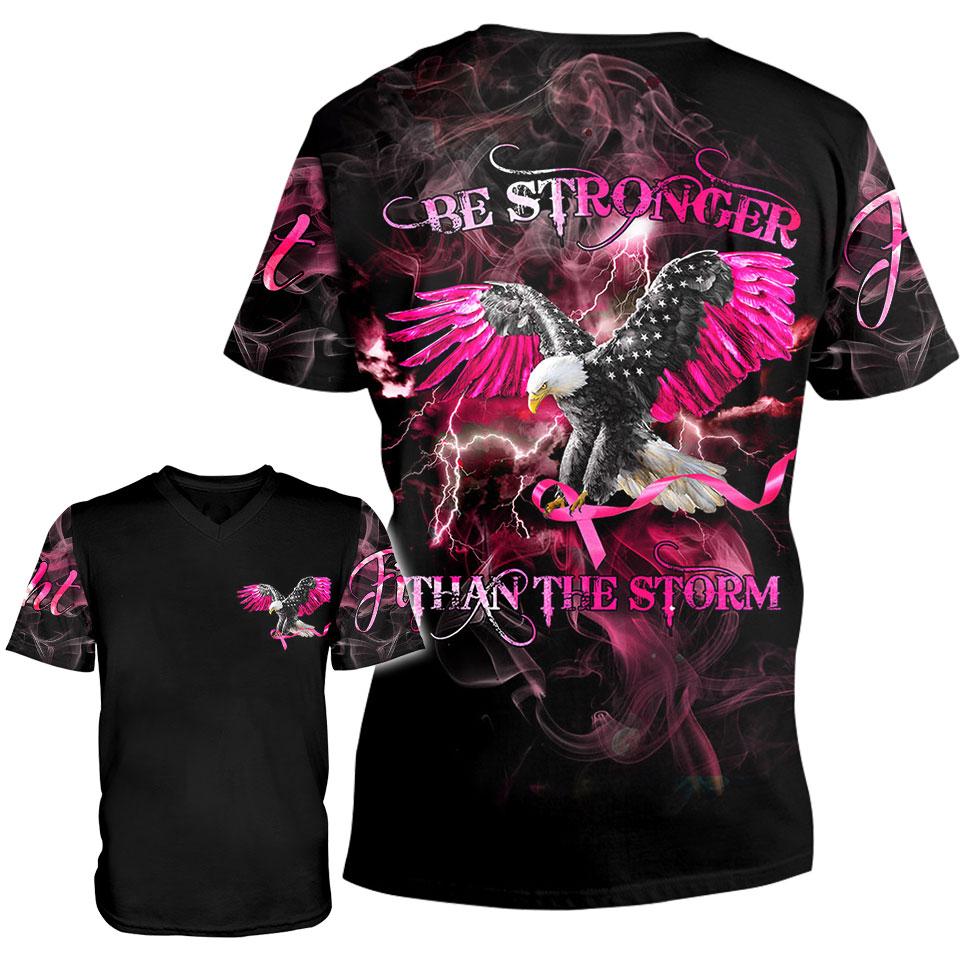 Gifury Breast Cancer T-shirt Be Stronger Than The Storm Eagle Smoke Black Pink Hoodie Breast Cancer Hoodie 2022