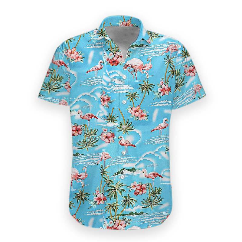 Gifury Flamingo Aloha Shirt Blue Ocean Palm Tree Flamingo Hawaiian Shirt Flamingo Hawaii Shirt 2022