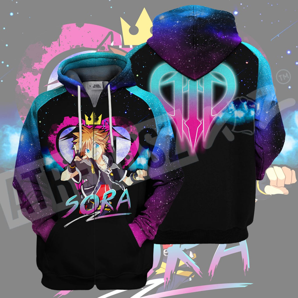  Kingdom Hearts T-shirt Cute Sora Kingdom Hearts 3 Symbol Blue Pink Galaxy T-shirt Hoodie  