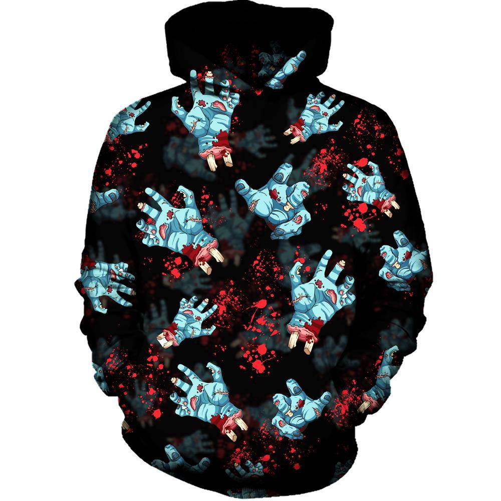 Gifury Halloween Hoodie Halloween Apparel Zombie Hoodie Zombie Hands Pattern Black Hoodie 2022