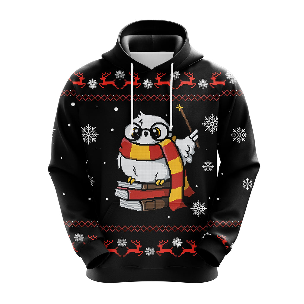 HP Hoodie HP Owl Reindeer Pattern Black Hoodie