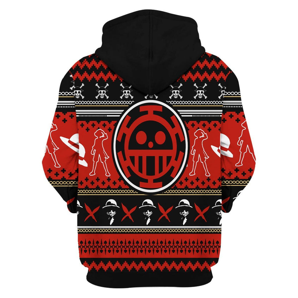  One Piece Hoodie Luffy Silhouette One Piece Symbol Pattern Black Red Hoodie One Piece Fan Gift  