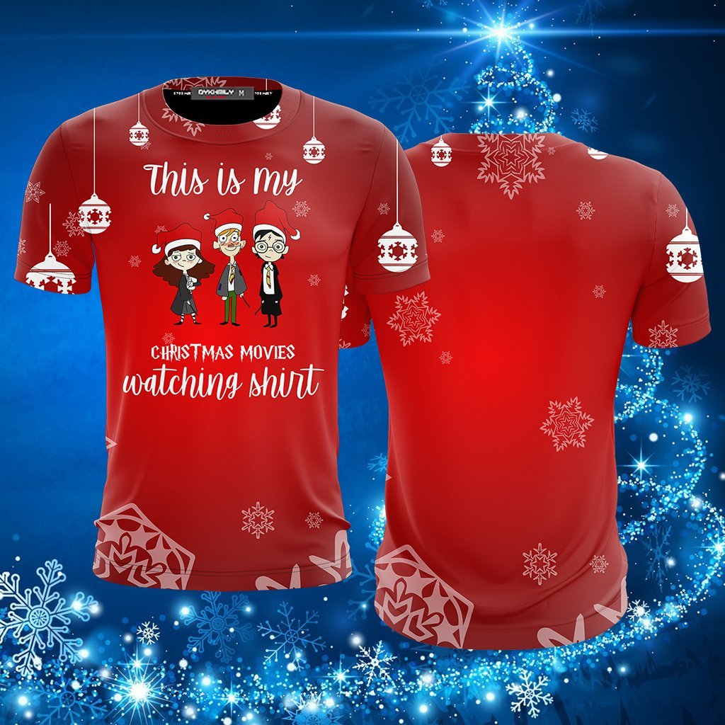 HP Shirt HP Trio This Is My Christmas Movies Watching Shirt Red T-shirt