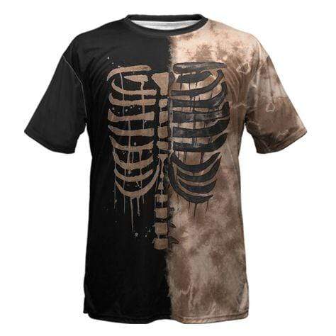 Gifury Halloween Shirt Skeleton Shirt Skeleton Half Bleached Black T-shirt Halloween Apparel 2022