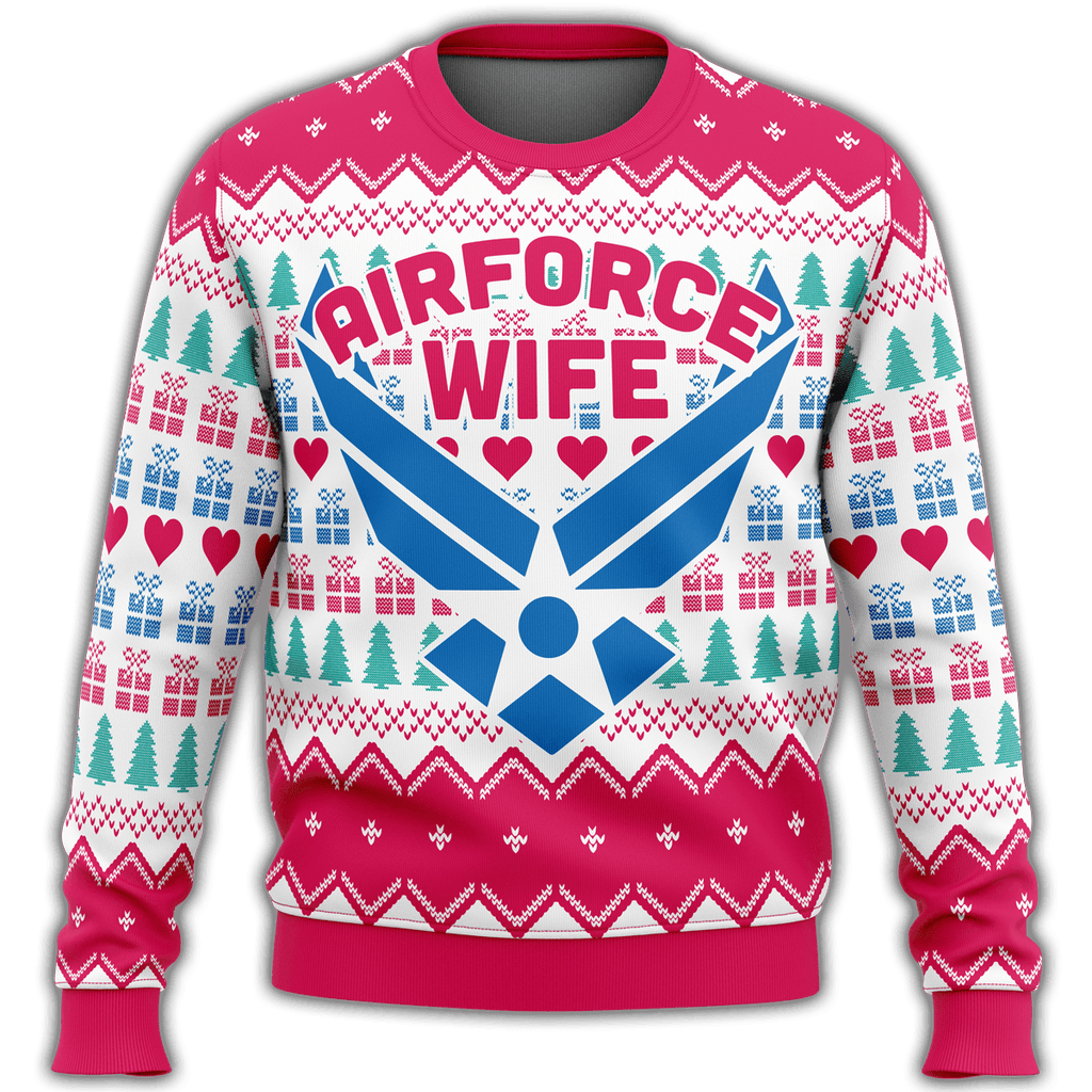 Veteran Sweater Air Force Wife Christmas Pattern White Pink Veteran Christmas Ugly Sweater