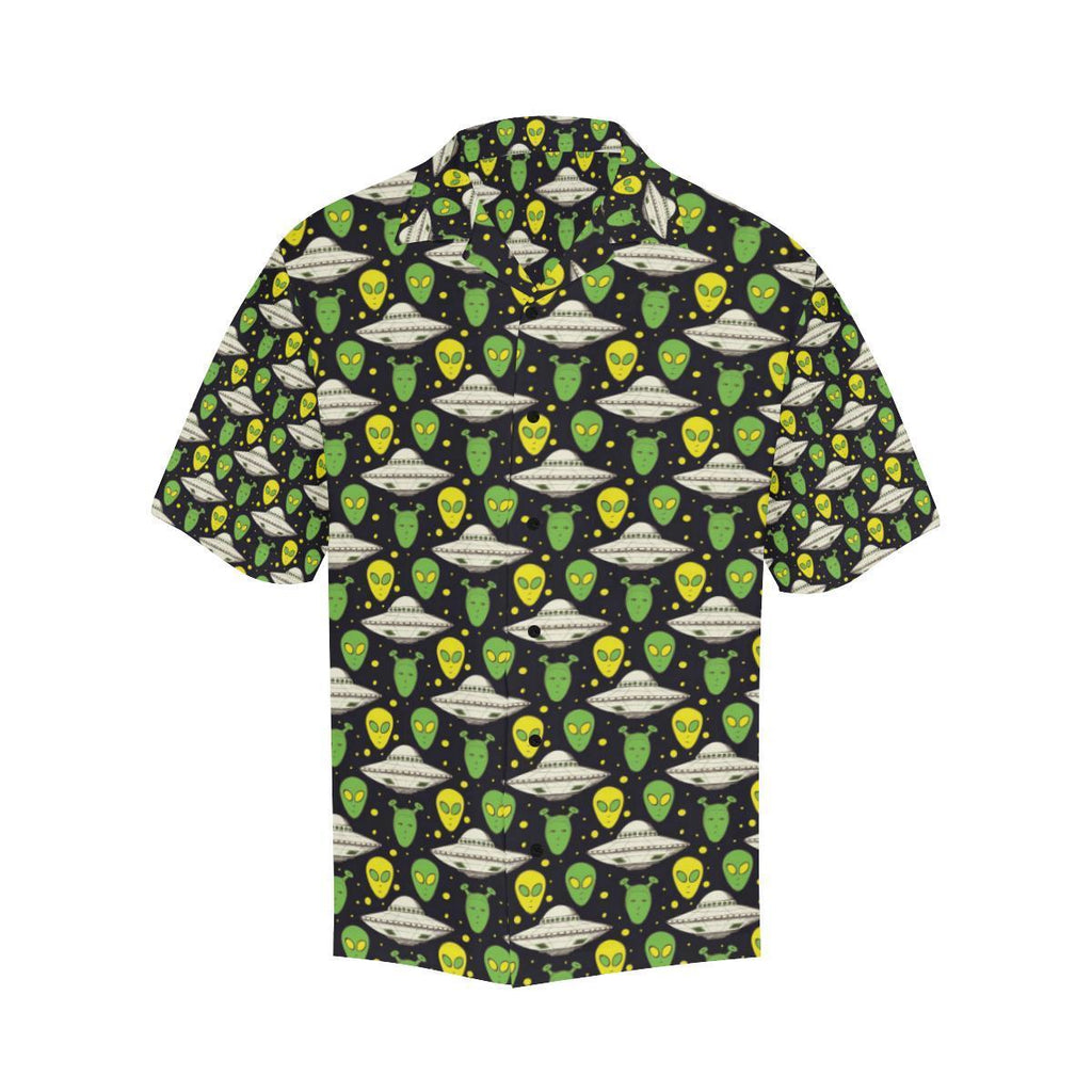 Gifury UFO Hawaiian Shirt Green Yellow Aliens White UFO Pattern Hawaii Shirt UFO Aloha Shirt 2022
